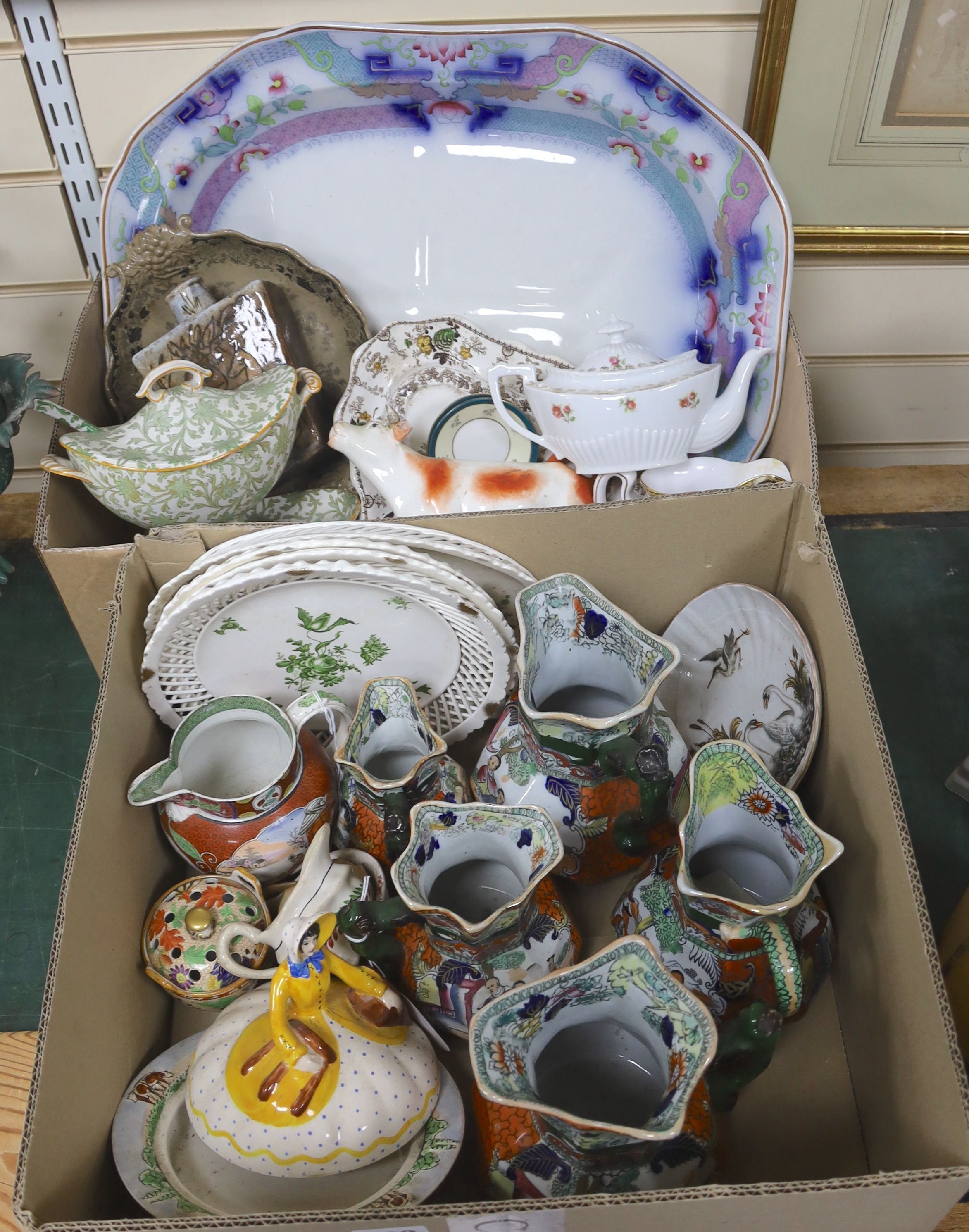 A set of five Mason's ironstone graduated jugs, c.1840 and mixed 19th century and later ceramics